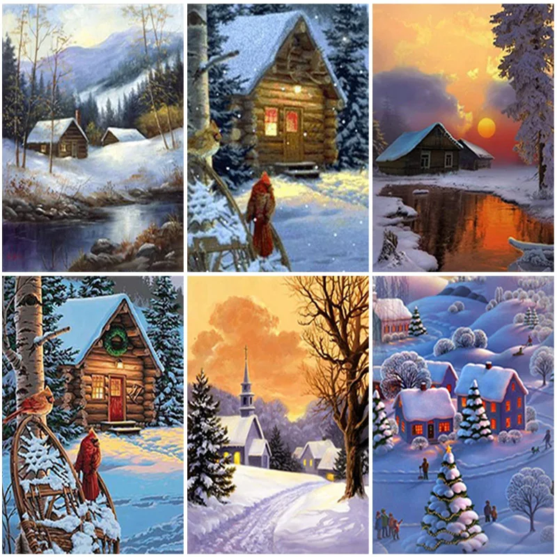 

5D DIY Diamond Painting Winter Snow Scenery Landscape Full Square/Round Drill Wall Art Home Decor Cross Stitch Kit Mosaic Gift