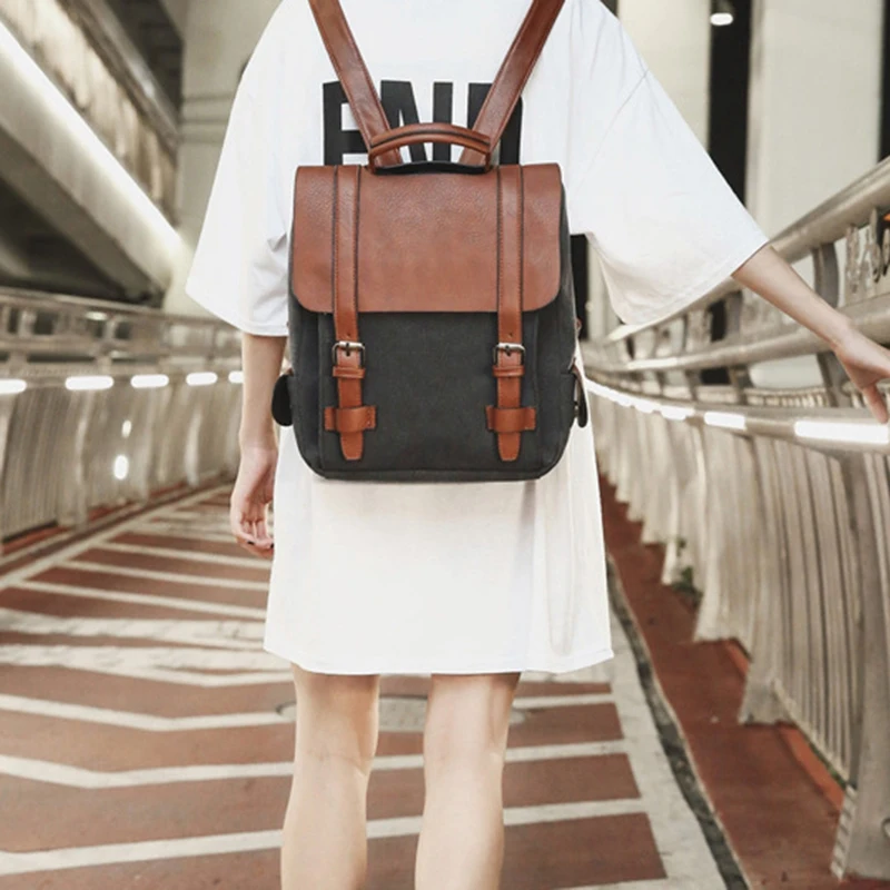 Vintage Women Canvas Backpacks for Teenage Girls School Bags Large Patchwork Backpack |