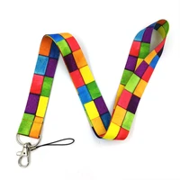 10pcs rainbow checkered pattern keychain lanyard for keys id badge holder mobile phone straps hang rope keycord ribbon lanyards