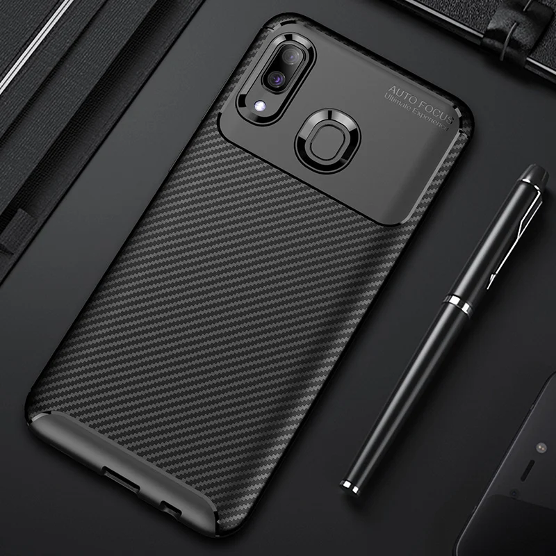 Black Для samsung Galaxy A10 A20 A30 A40 A50 A60 A70 M10 M20 M30 S10E плюс Чехол чехол Роскошный противоударный углерода Крышка для телефона из мягкого ТПУ и силикона Cove - Цвет: Black