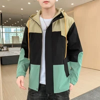new casual fashion spring autumn mens hooded jacket asian size 3xl outwear coat slim tops thin parka patchwork bomber clothes