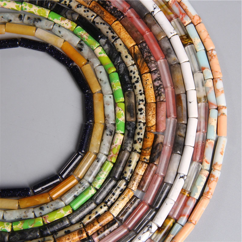 

4x13mm Natural Semi-precious Stone Loose Spacer Beads Strands Tube Beads Jewelry Making Accessories DIY Manual Cylindrical Beads