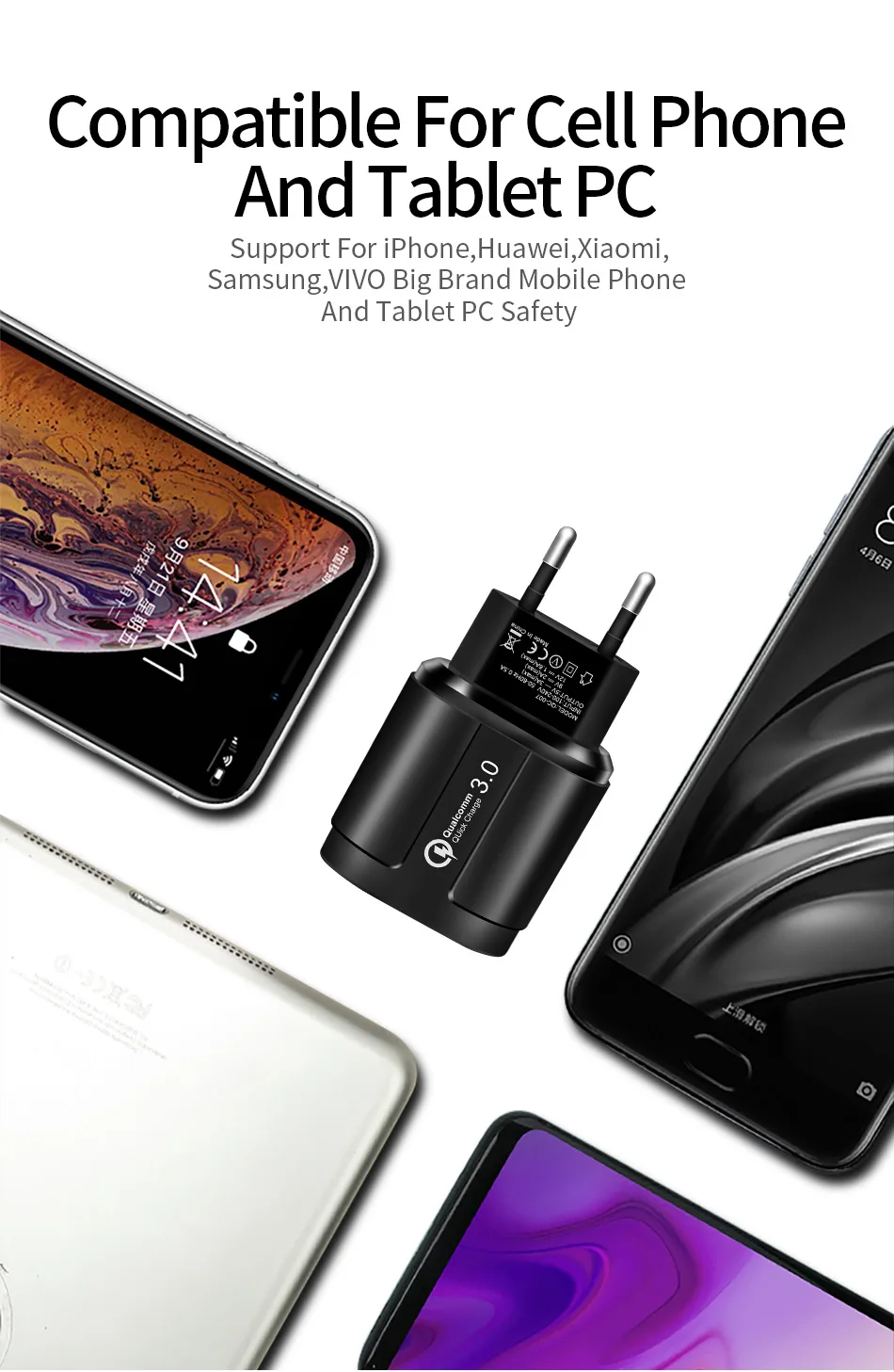 Быстрая зарядка 3,0 USB зарядное устройство для Xiaomi Mi 9 18 Вт Быстрая зарядка зарядное устройство для телефона с европейской вилкой настенная usb зарядка для iPhone samsung S10
