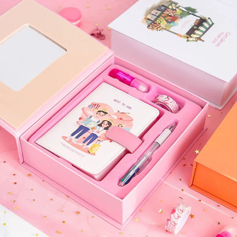 

Children School Supplies 4 In 1 Stationery Gift Set Handbook Gift box Set In Notebook + Correction Tape + Gel Pen + Cartoon Tape