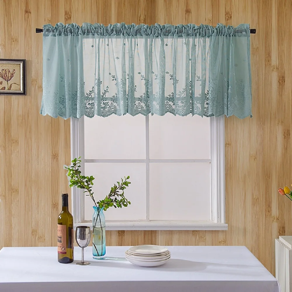 

1pc 130x41cm White Lace Sheer Short Curtains Rod Pocket Semi Sheer Privacy Cafe Coffee Curtains Tier Kitchen Cabinet Curtains