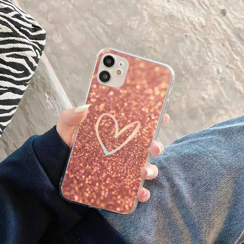 

Pink Gold Rose Love heart Phone Case Transparent soft For iphone 5 5s 5c se 6 6s 7 8 11 12 plus mini x xs xr pro max