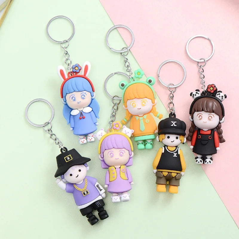 

10pc Cute Cartoon Boy Girl Doll Keychain Creative Fashion Couple Key Ring Bag Ornament Car Keychain Charms Jewelry Gift