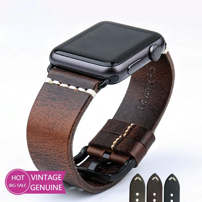 

Leather Strap Belt For Apple Watch Band 44mm 40mm 42mm 38mm Series 6 5 4 3 2 1 iWatch Vintage Oil Wax Leather Watchband