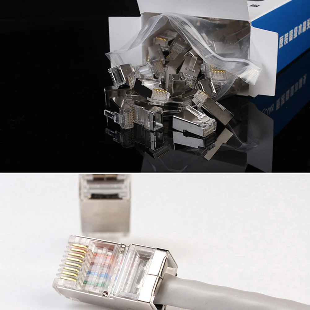 100 шт. Кристальный Щит металлический RJ45 модульный разъем RJ-45 8P8C CAT6 сети кабельный