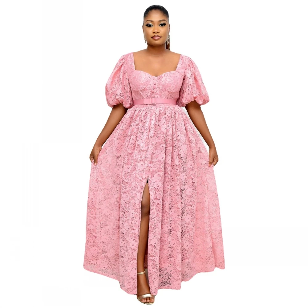 

African Dresses For Women 2021 Summer African Clothes Dashiki Sexy Hollow Out Boubou Robe Africaine Femme Pink Long Maxi Dress