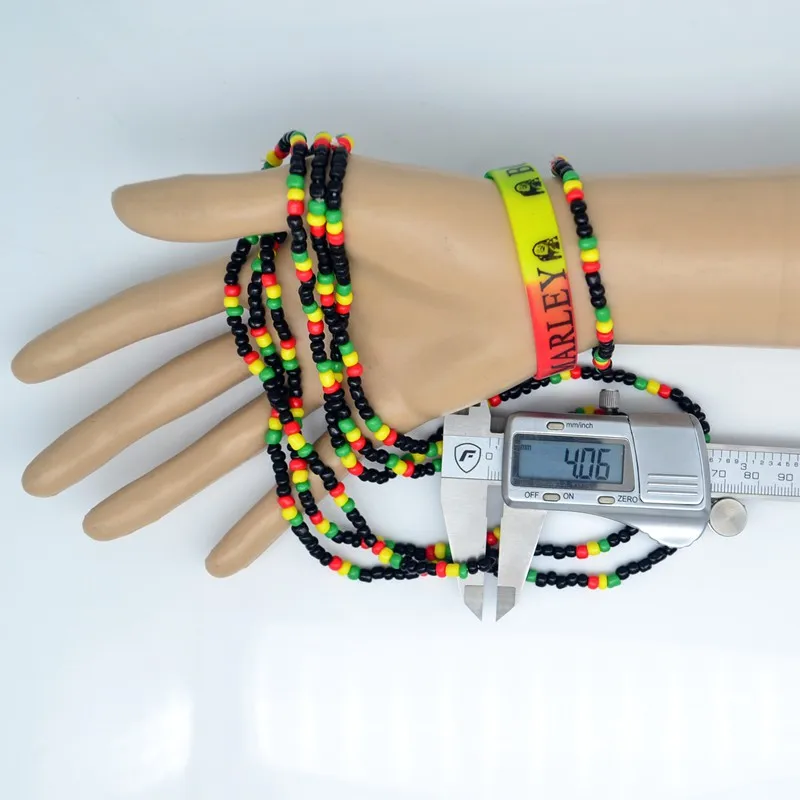 

3in1 red yellow green black Glass Seed Beads Necklace Africa Rasta Reggae Punk Hiphop Elastic Stretch Necklaces Fashion Jewelry