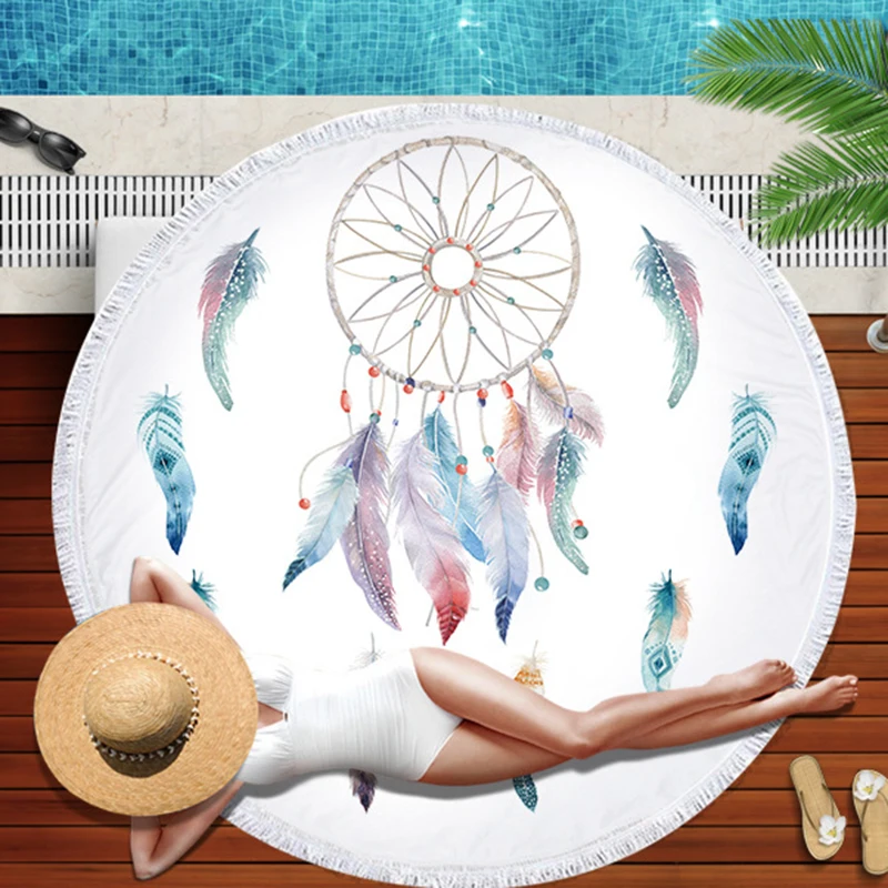 Пляжное полотенце с принтом Ловец снов круглое пляжное из микрофибры большое