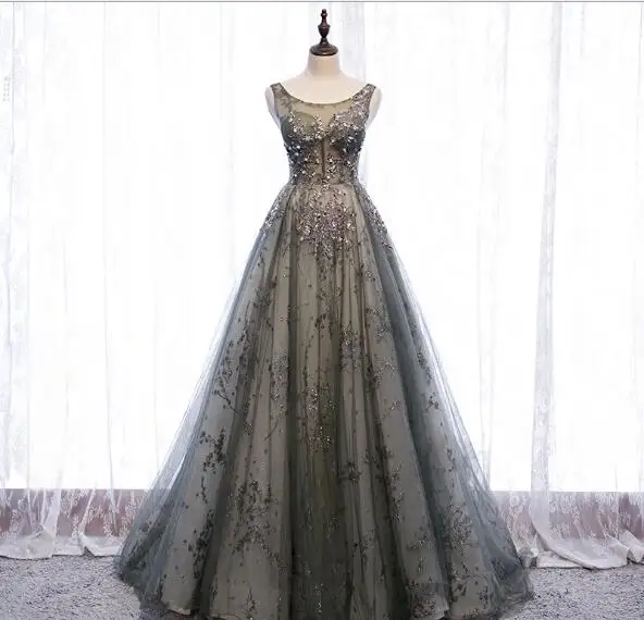 

Женское длинное вечернее платье без рукавов, ТРАПЕЦИЕВИДНОЕ Тюлевое платье с глубоким вырезом и шлейфом, платье с открытой спиной для выпус...