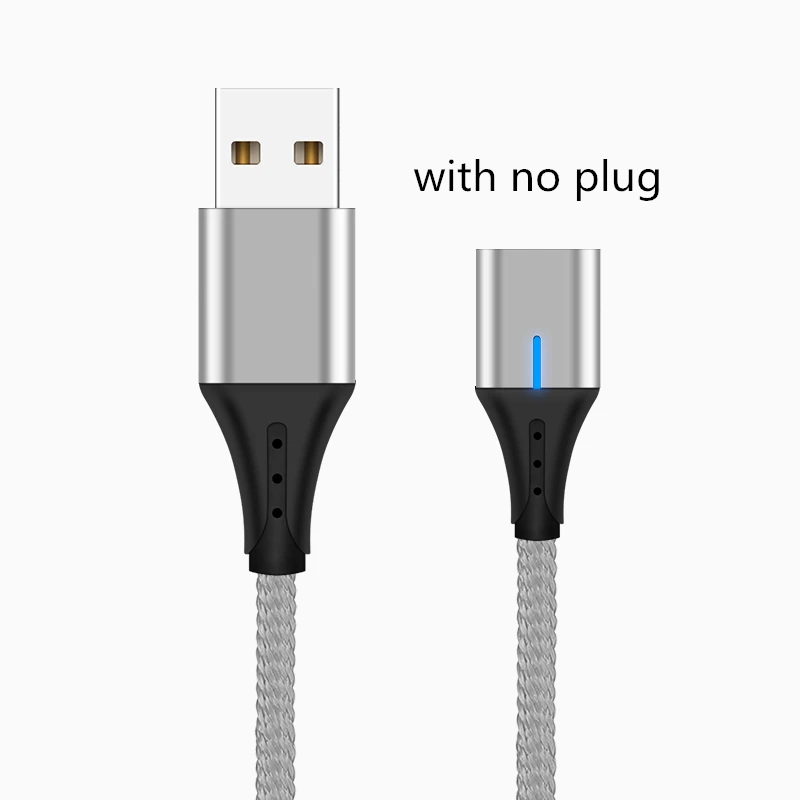 Silver No Plug Магнитный кабель 3A Micro usb type C кабель передачи данных для быстрой зарядки для iPhone XS MAX XR 8 7 Plus SAMSUNG S10+ S9 для XIAOMI Mi9 MIX3 2S - Цвет: Silver No Plug