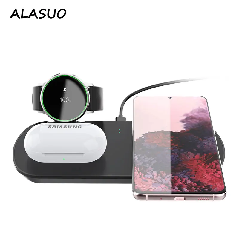 беспроводное зарядное устройство QI 3 в 1 для iPhone 11 Samsung Galaxy Watch Active Airpods 2 Pro Buds