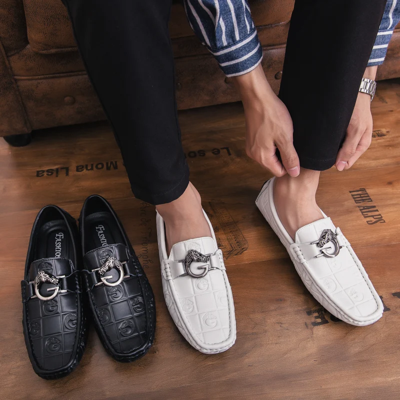 

Men Loafers Moccasins Winter Leather Casual Shoes Mens Warm Fur Plush Flats Gommino Slip On Driving Shoes Mocassin Home Black