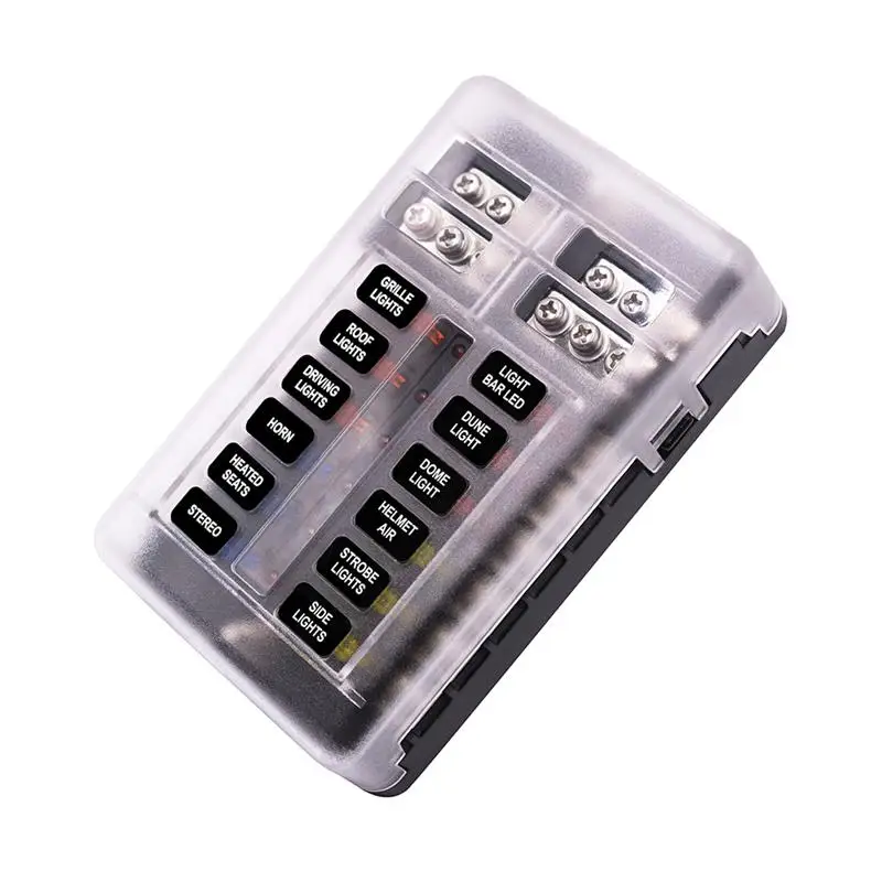 Car Fuse Box Holder With LED Light 12-Way Power Supply Insert Type Damp-Proof Block Marine Accessories | Автомобили и мотоциклы