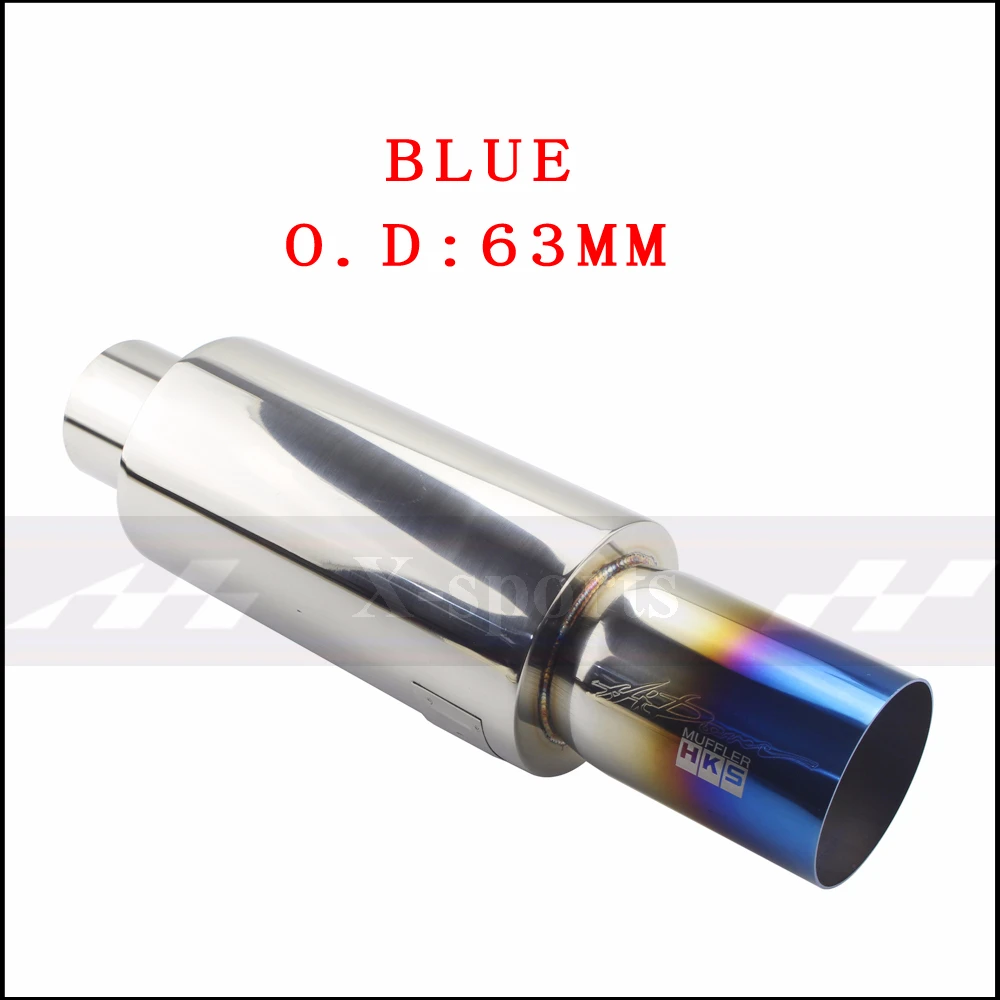 blue 63MM Автомобильные глушители для выхлопной трубы, Универсальные выхлопные системы из высококачественной нержавеющей стали, гоночные глушители " 2,5" до " - Цвет: blue 63MM