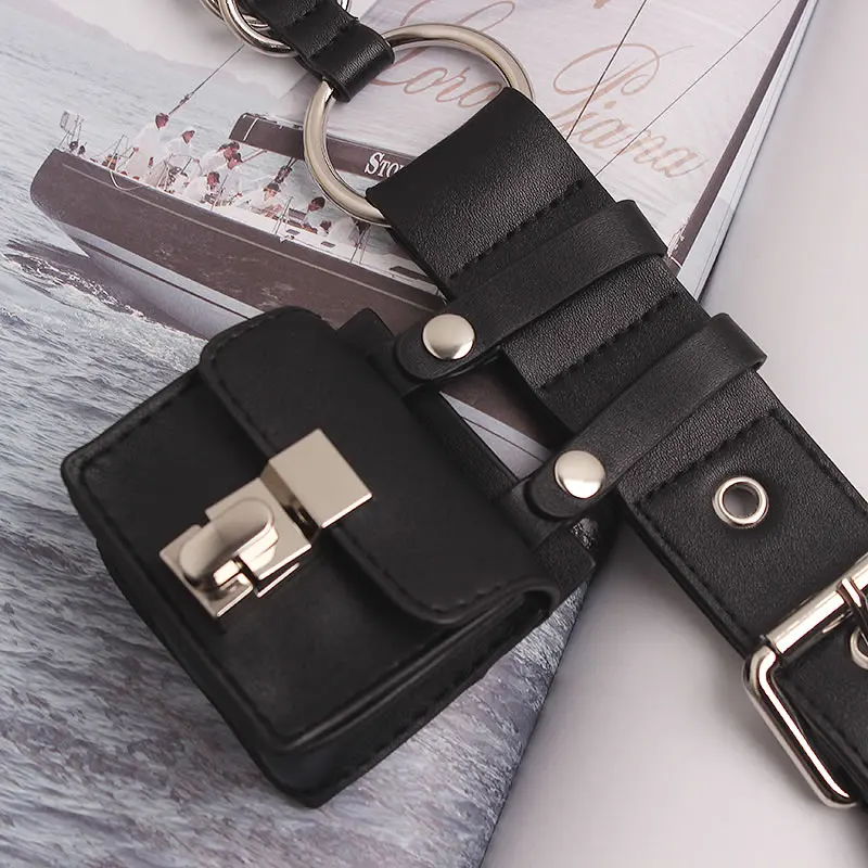 

XITAO Multifunction Women Waist Packs Fashion Black PU Splicing Metal Circle Decoration 2021 New Street Trendy All-match WMD2142