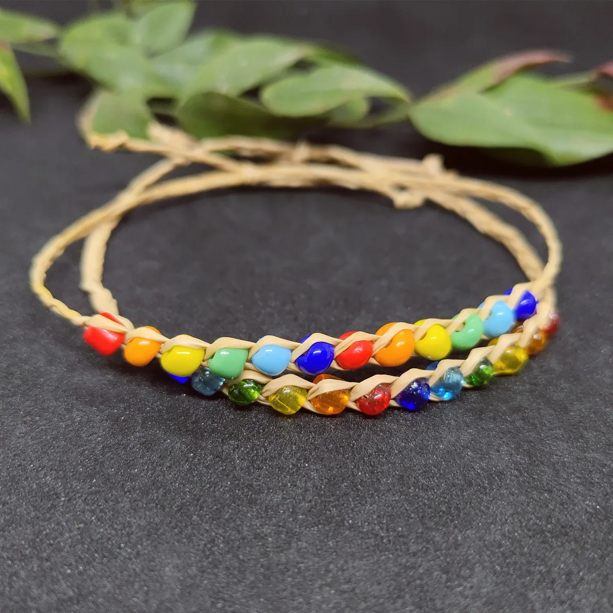 

Woven Bracelet 12 color stone beads Raffia bracelet Hand made Creative bracelet gifts 1 Set Accessories for women and men