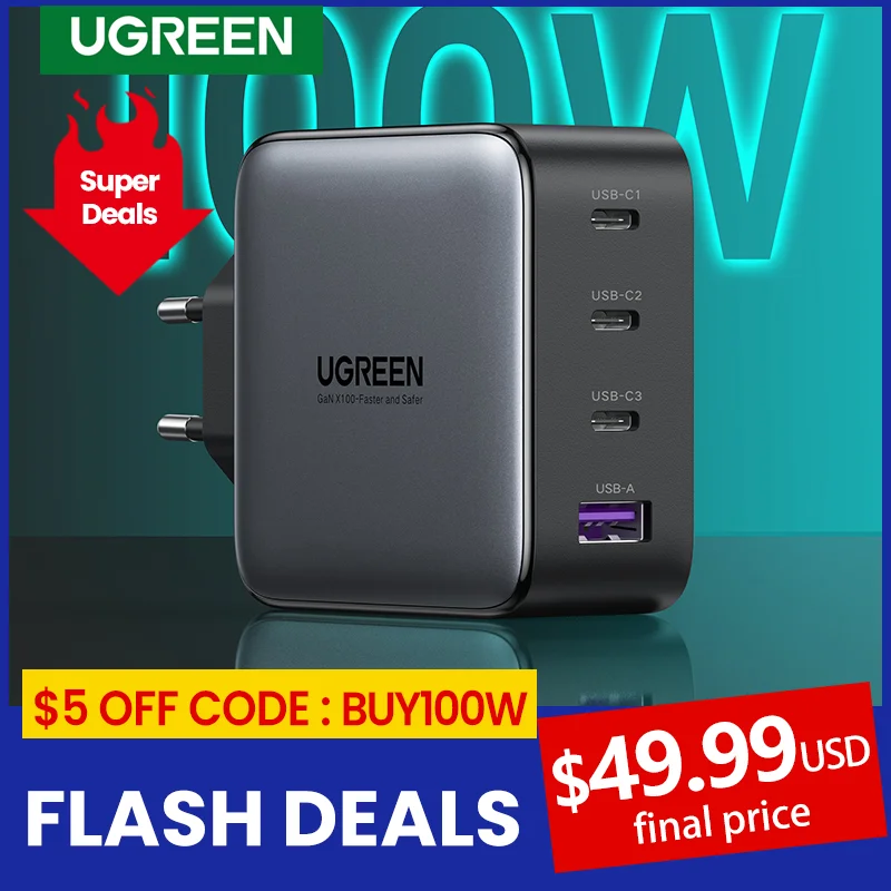 зарядное устройство ugreen gan 100 вт usb c pd