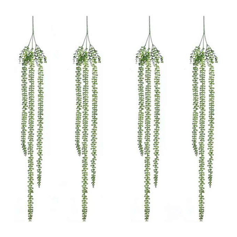 

4Pcs Artificial Succulents Hanging Plants Fake String Of Pearls Plant Faux Succulents Unpotted Branch Lover'S Tears Plants