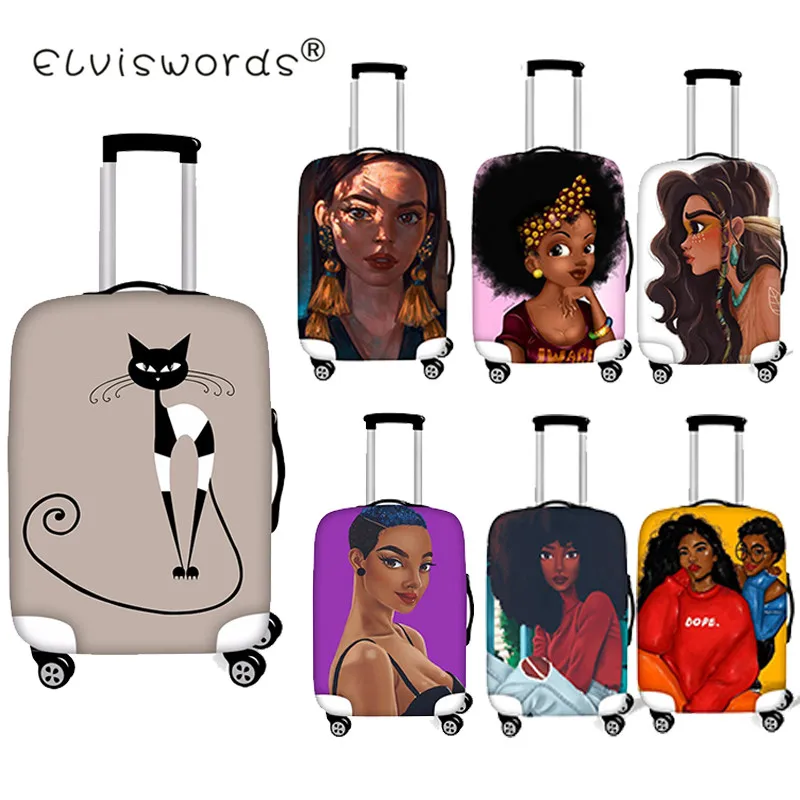 Чехол для багажа ELVISWORDS Afro Girl, водонепроницаемый чехол для путешествий, чехол для костюма, багажные бирки, портативный Эластичный Защитный чехол для костюма