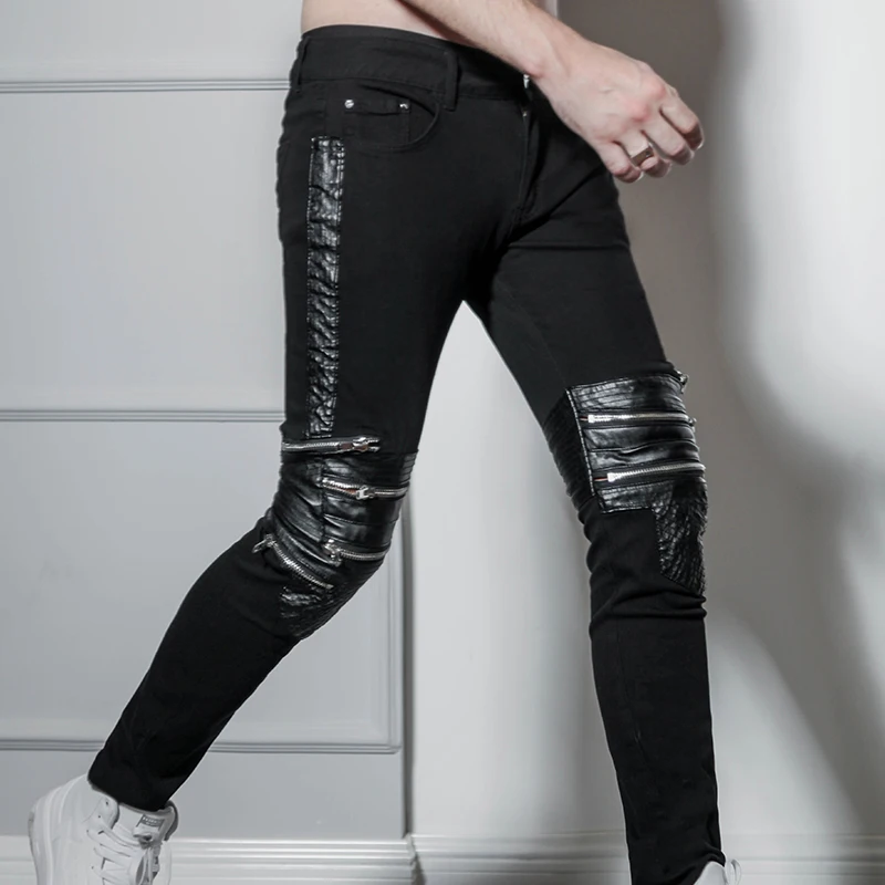 Хип хоп кожаные ПУ джинсы на молнии мужские брюки большого размера в стиле хип