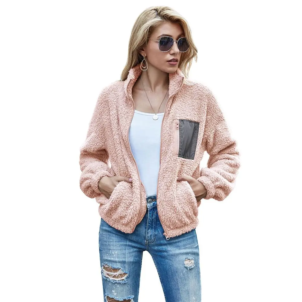 Women Sherpa Zipper Cardigan Fluffy Teddy Sweater Fleece Tops Soft Faux Fur Jacket Winter Streetwear