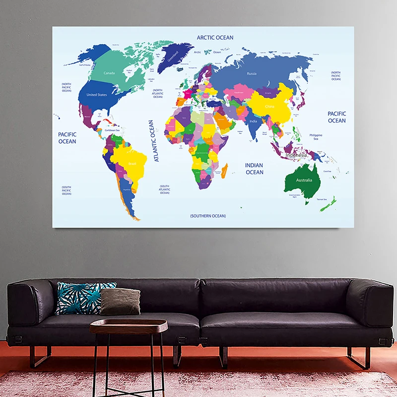 

World Political Map 59*42cm Canvas Painting Decorative Art Poster Wall Unframed Prints School Supplies Living Room Home Decor