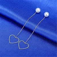 fashion korean long chain hollow heart simulated pearl dangle tassel drop earrings female elegant jewelry