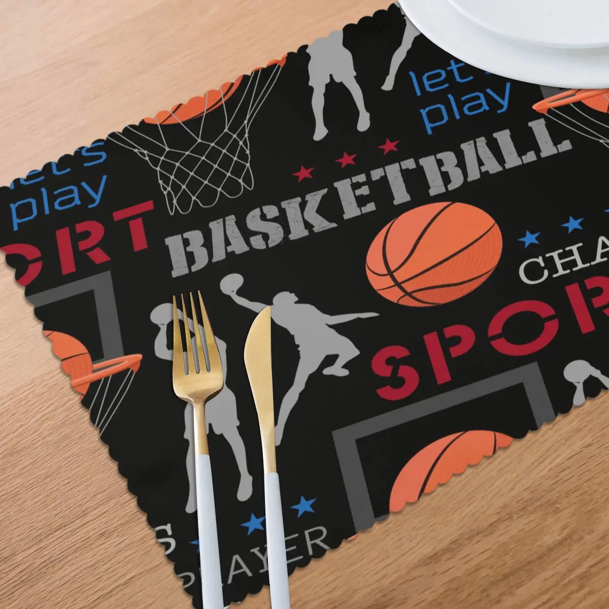 

6 PCS Placemat Basketball Sport Fabric Table Mats Tableware Kitchen Tool Table Mats