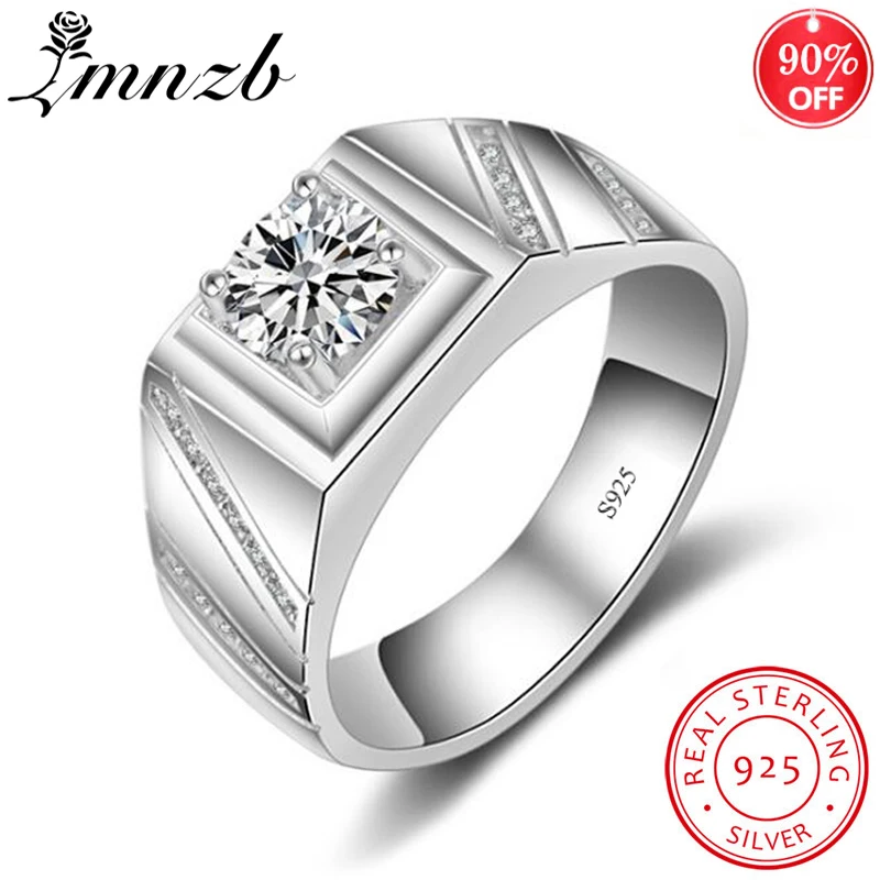 

LMNZB Original Genuine 925 Silver Rings For Men 1 Ct 6mm Zirconia Diamond Engagement Wedding Ring Fine Jewelry Gift LM006