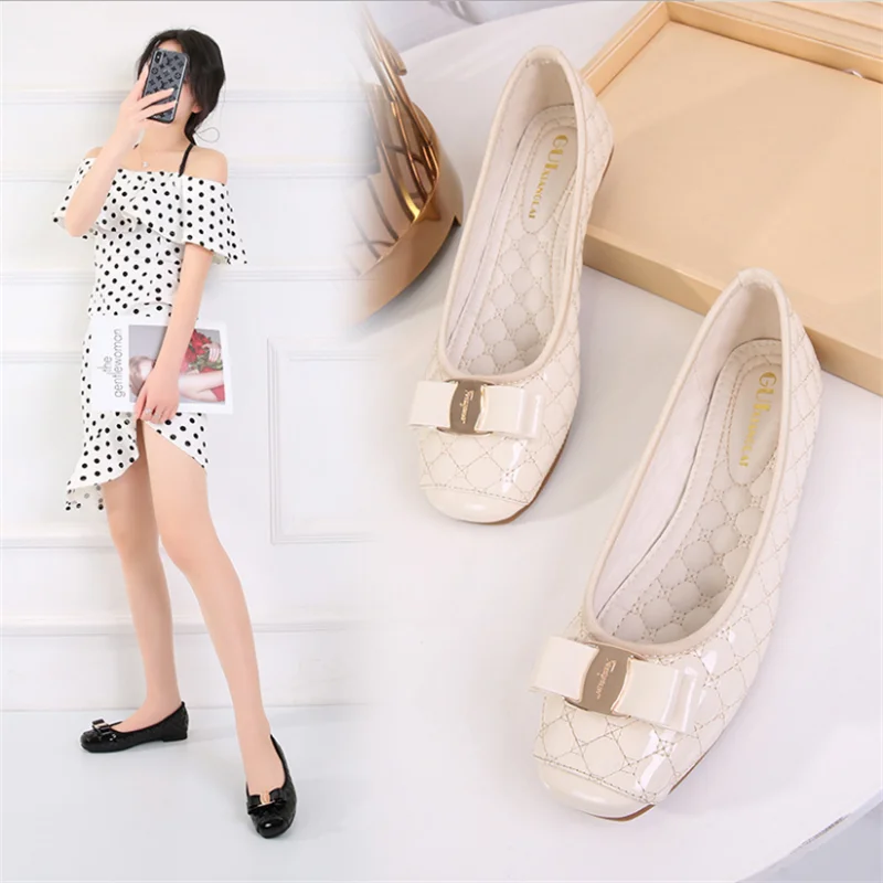 Туфли женские из лакированной кожи повседневная обувь на плоской подошве с