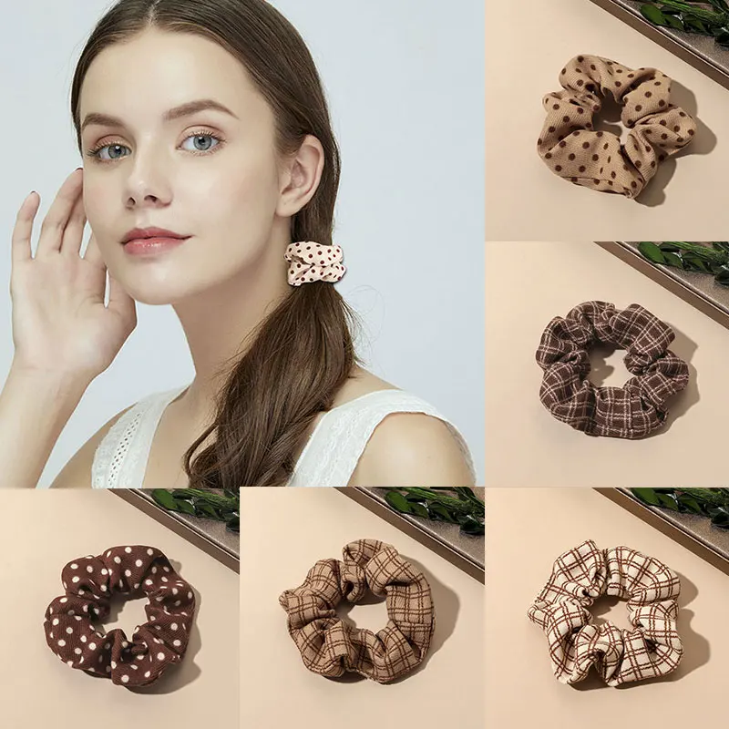 

Lady Corduroy Hair Ring Retro Polka Dot Plaid Hair Ring Two-color Rubber Band Headdress All-match Temperamental Hair Accessories