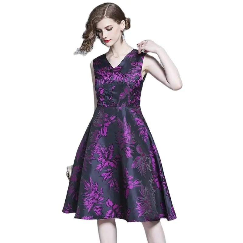 Винтажное жаккардовое платье с бантом и цветочным принтом Осень-зима - купить по