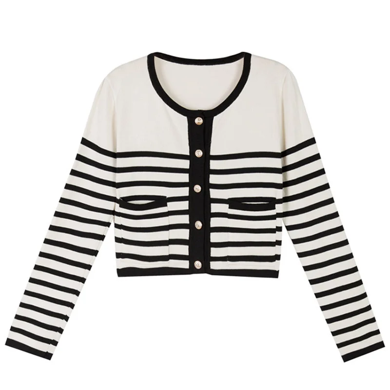 Женский свитер в полоску пальто на весну и осень новинка 2021 тонкий кардиган
