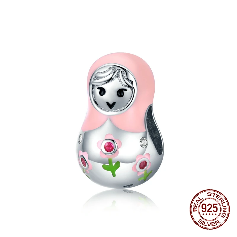 Luxury Senior Woman Jewelry Genuine 925 Sterling Silver Russian Doll Enamel Charm fit bangle Bracelet Beads Birthday Gift DIY | Украшения и