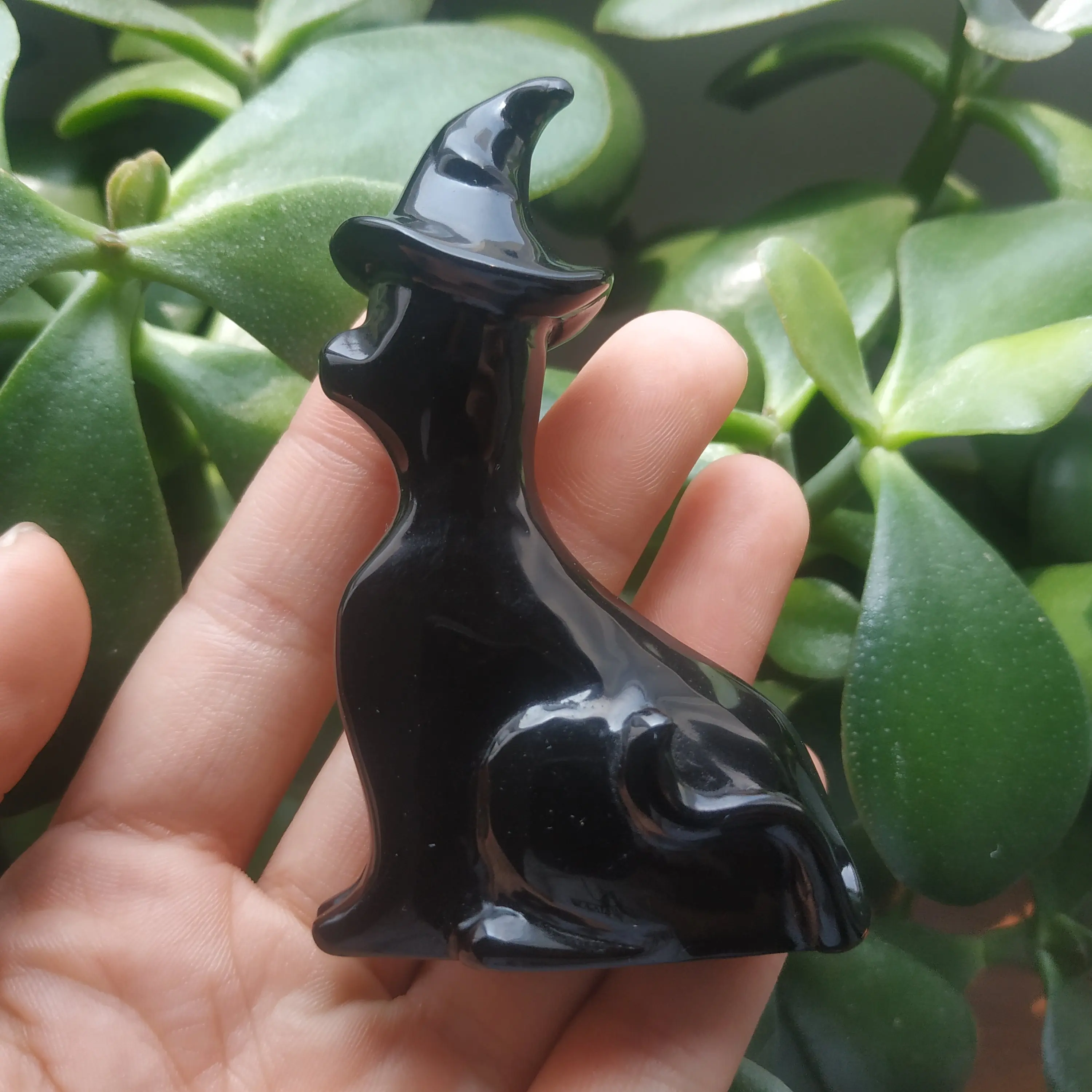 3 ''Obsidian кошка черная шляпа ведьмы стоящая хрустальные резные животные