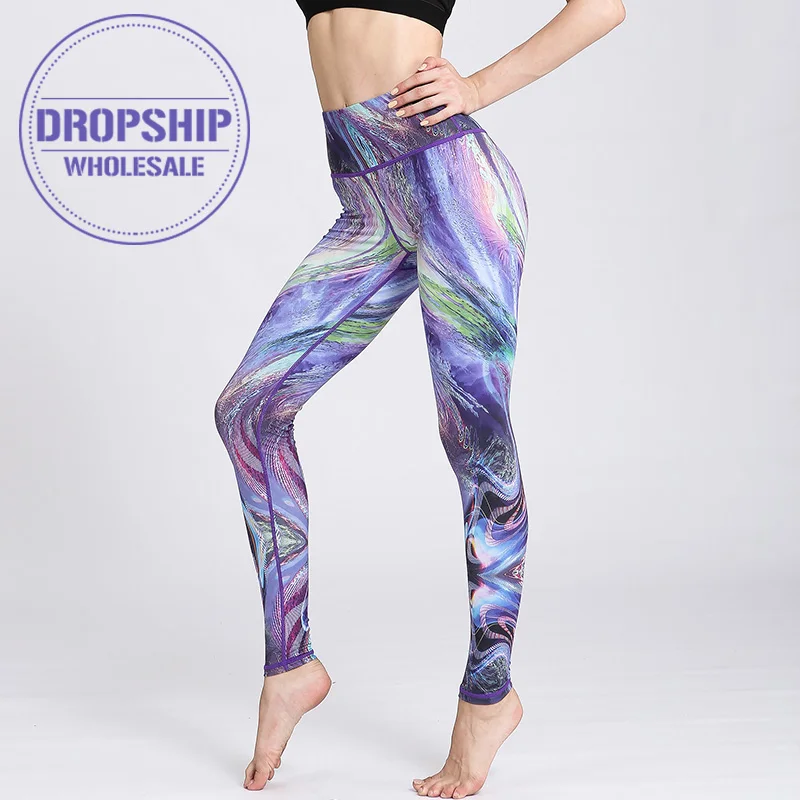 

2020 Fast Dry Women Yoga Pants Workout Print Gym Leggings Running Fitness Training Elastic Sexy Long Tights Trousers for Dancing