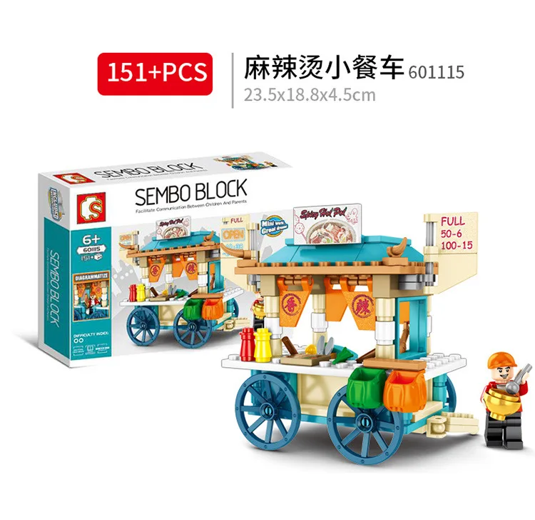 Блоки sembo автомобиль мини магазин Строительные кирпичи пешеходный уличный