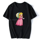 Футболка мужская хлопковая, суперпринцесса, персиковая мультяшная рубашка, модная тенниска унисекс, черный цвет