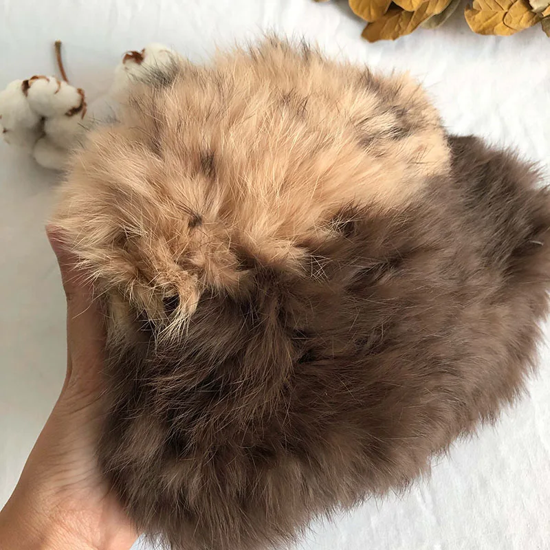 

Autumn Winter Rabbit Fur Blend Knitted Beanie Hat Women Vintage Spliced Color Fluffy Warm Skullcap Fashion Street Skullies Cap