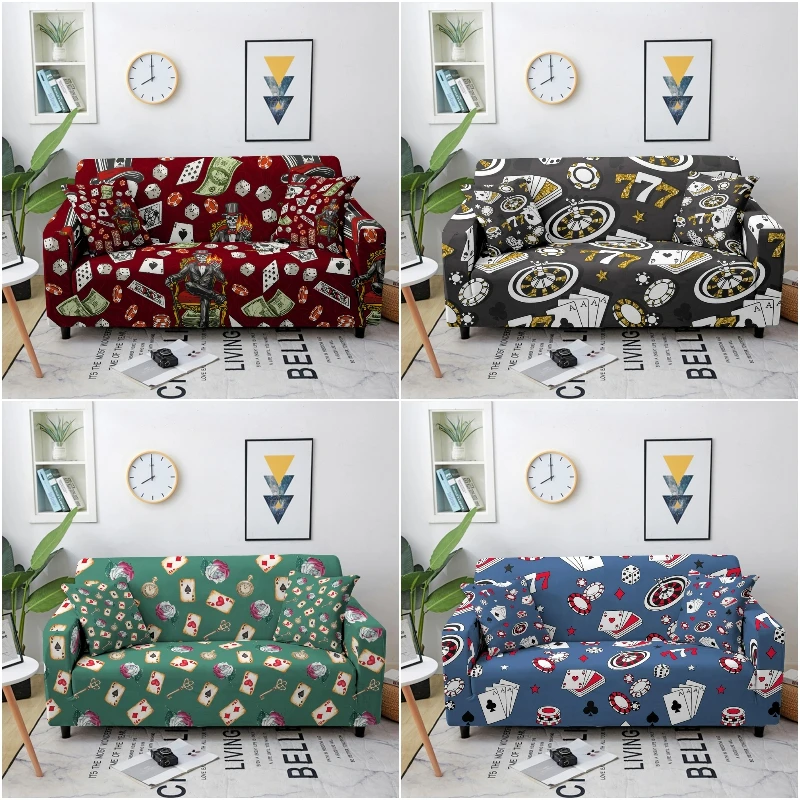 

Poker Pattern Elastic Corner Sofa Cover All-inclusive Couch Cover Sectional Stretch Sofa Protector Spandex Sofa Silpcover
