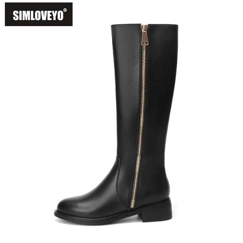 

Сапоги SIMLOVEYO из натуральной кожи до колена, с круглым носком, на массивном каблуке, на молнии, с металлическими вставками, большие размеры 34-45...