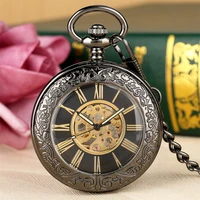 chic gold roman numerals display vintage elegant mechanical pocket watch self winding antique automatic pocket clock with chain