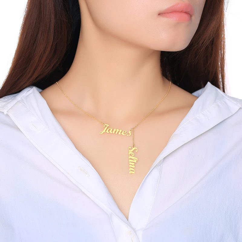 Персонализированные два имени ожерелье на заказ 2 именные тарелки кулон ожерелья