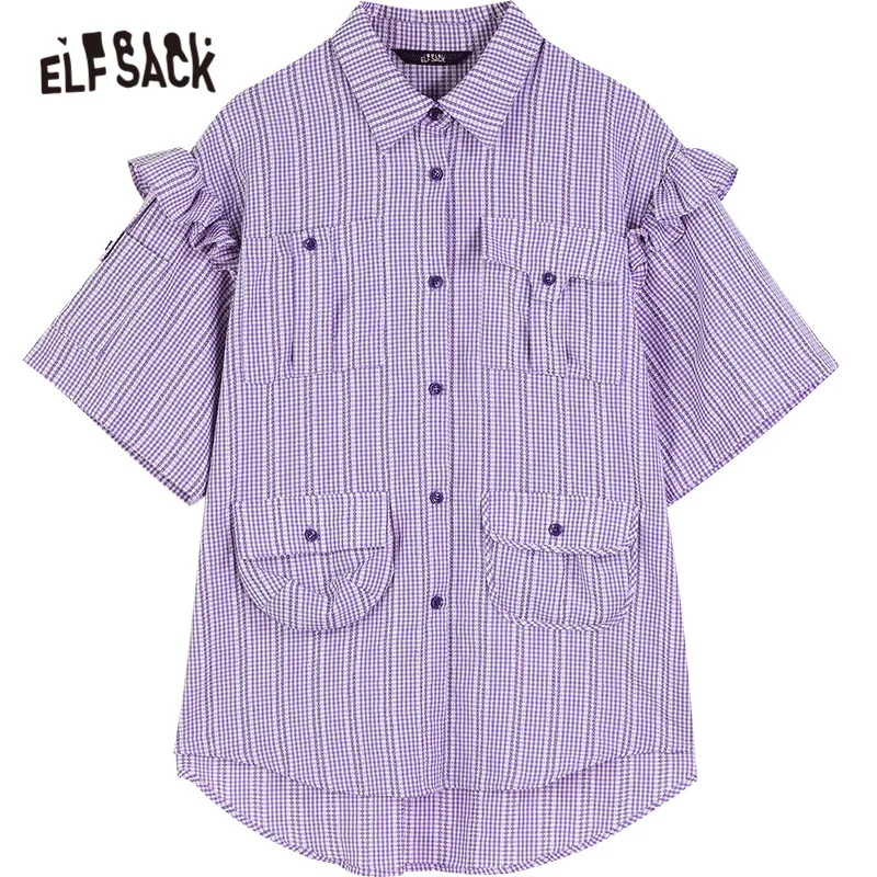 

ELFSACK Plaid British Chic Single Breasted Casual Shirt Women,2021 Spring Vintage Full Sleeve,Korean Basic Daily Oversize Top