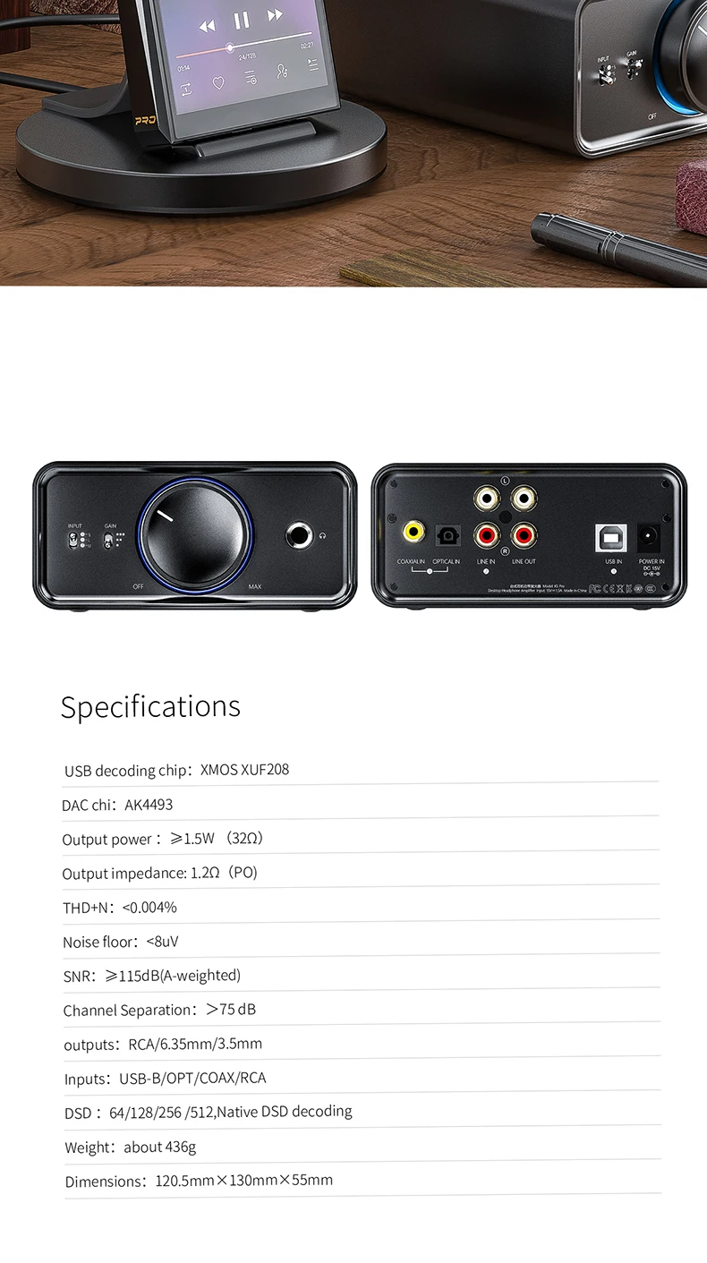 FiiO K5 Pro AK4493EQ | 768 K/32 бит и DSD декодирование Deskstop ЦАП и усилитель для дома и компьютера