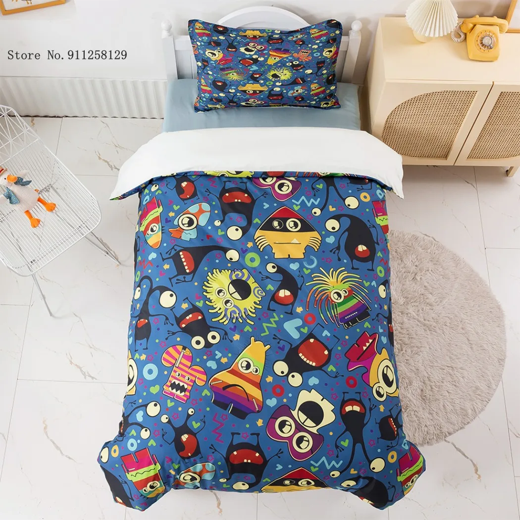 

Комплект постельного белья с мультипликационным монстром, 2/3 шт., набор забавных пододеяльников для детской спальни, домашний текстиль с 3D п...